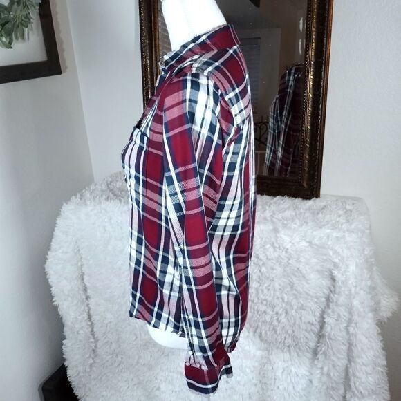 SO BURGUNDY, NAVY, & WHITE PLAID SHIRT SZ.XS EUC - Picture 3 of 7